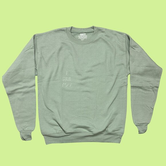 Inner Thoughts Sage Green "I See You" Crewneck Sweatshirt - Picture 1 of 4